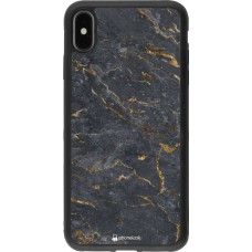 Coque iPhone Xs Max - Silicone rigide noir Grey Gold Marble