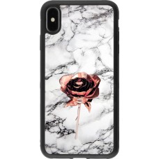 Coque iPhone Xs Max - Silicone rigide noir Marble Rose Gold