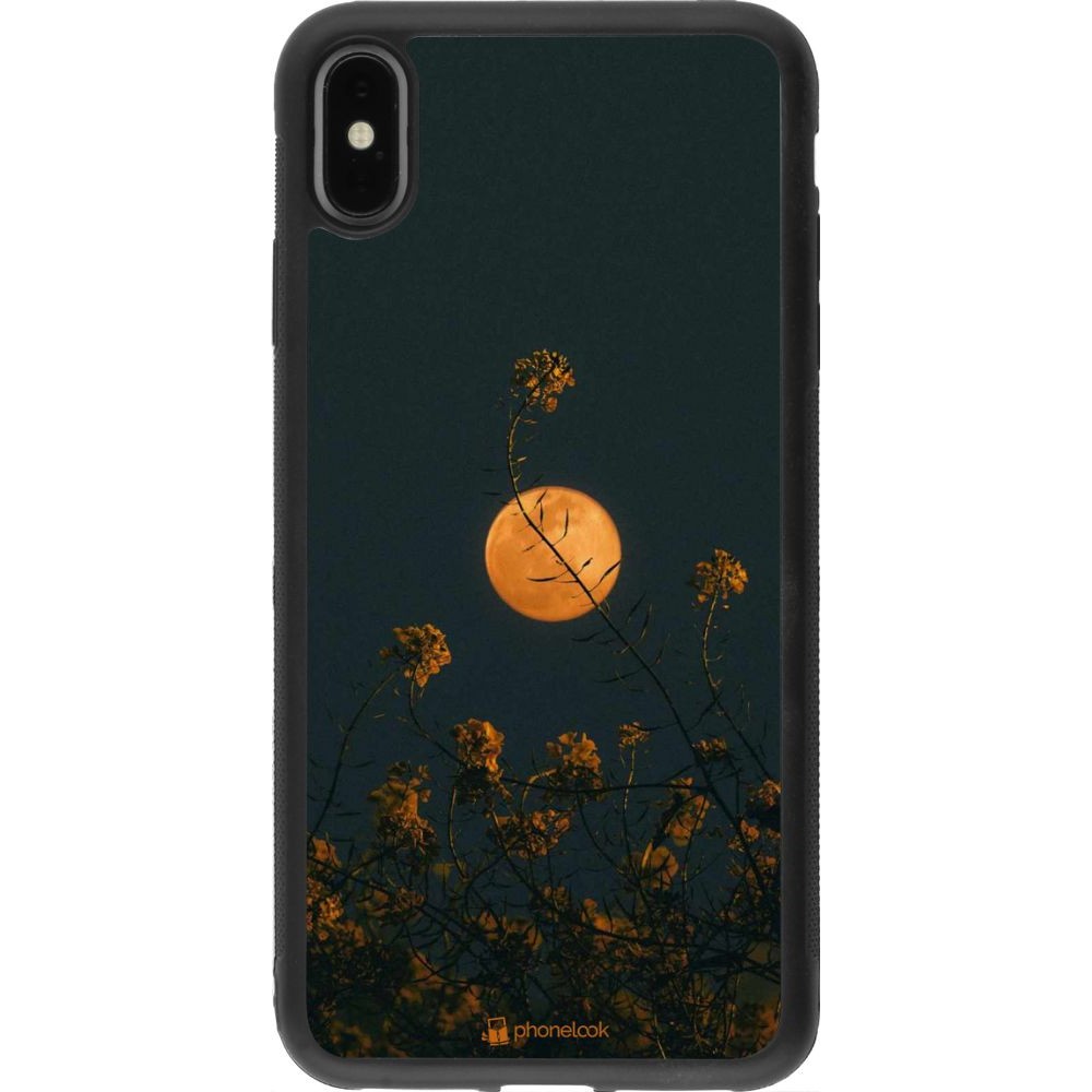 Coque iPhone Xs Max - Silicone rigide noir Moon Flowers