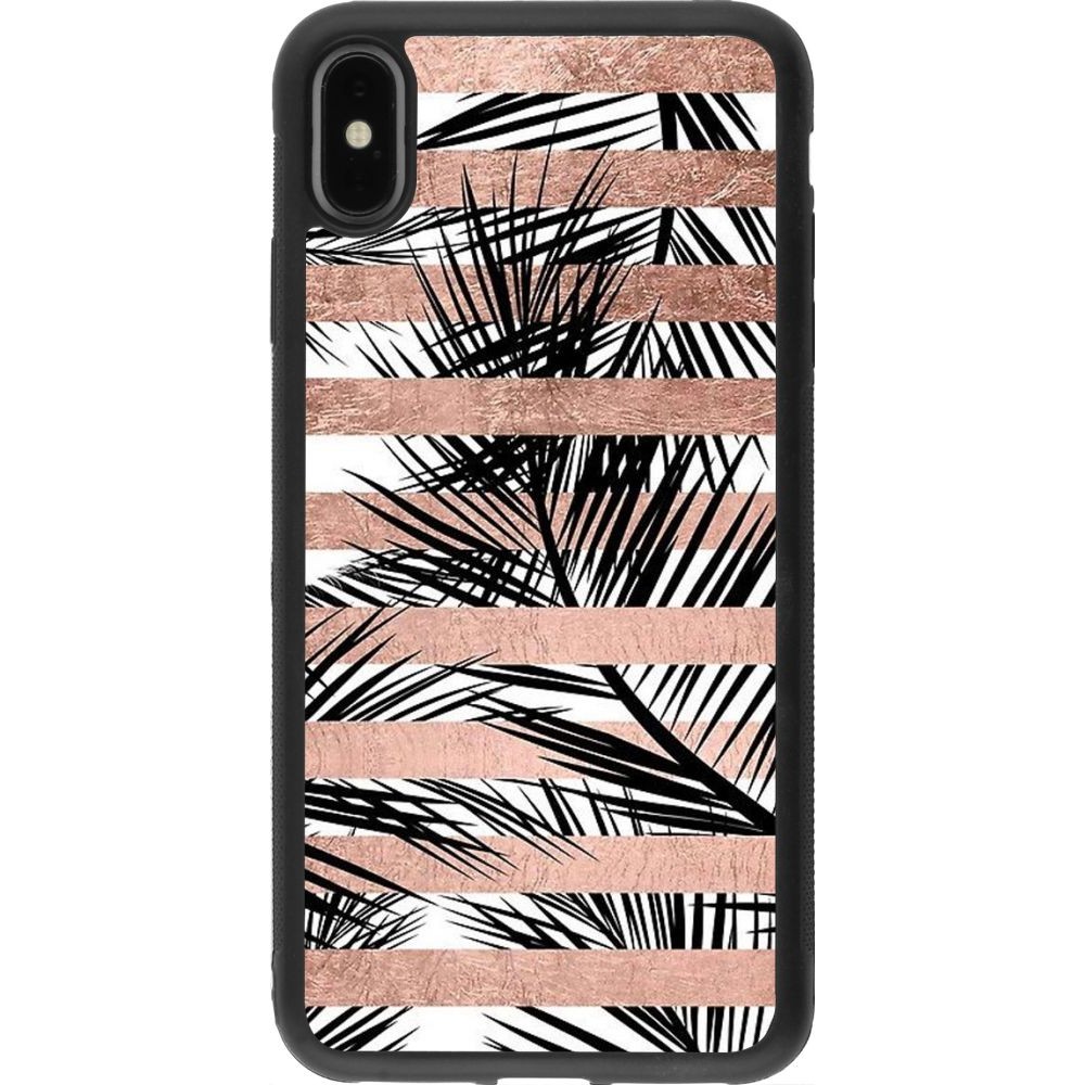 Hülle iPhone Xs Max - Silikon schwarz Palm trees gold stripes