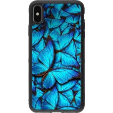Coque iPhone Xs Max - Silicone rigide noir Papillon - Bleu