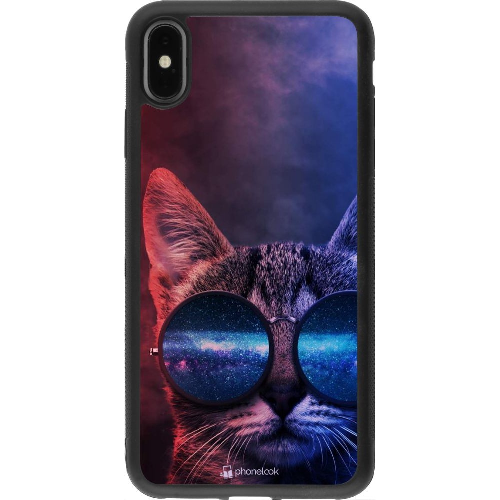 Coque iPhone Xs Max - Silicone rigide noir Red Blue Cat Glasses