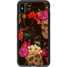Hülle iPhone Xs Max - Silikon schwarz Skulls and flowers