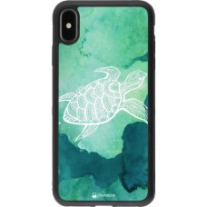 Coque iPhone Xs Max - Silicone rigide noir Turtle Aztec Watercolor