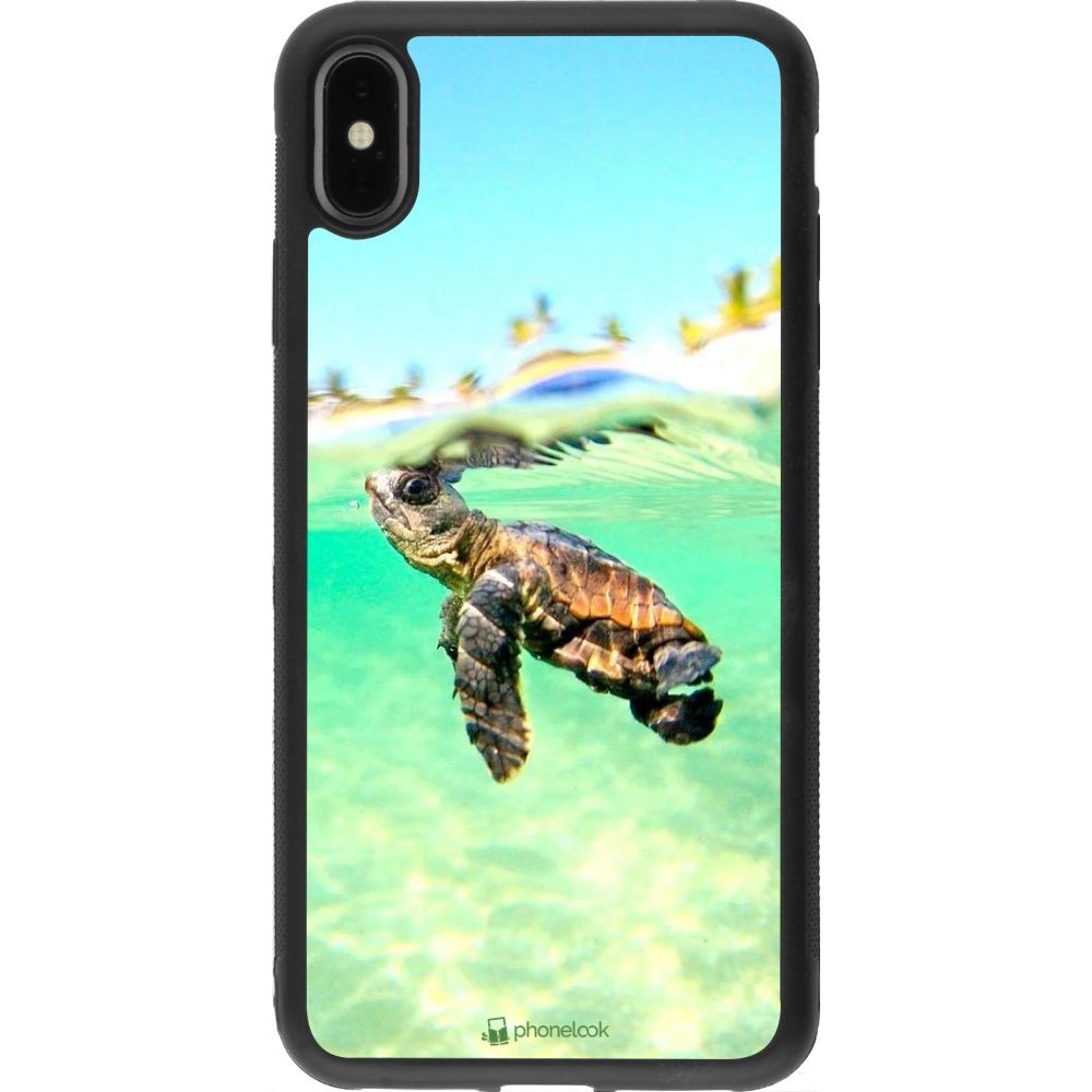 Coque iPhone Xs Max - Silicone rigide noir Turtle Underwater