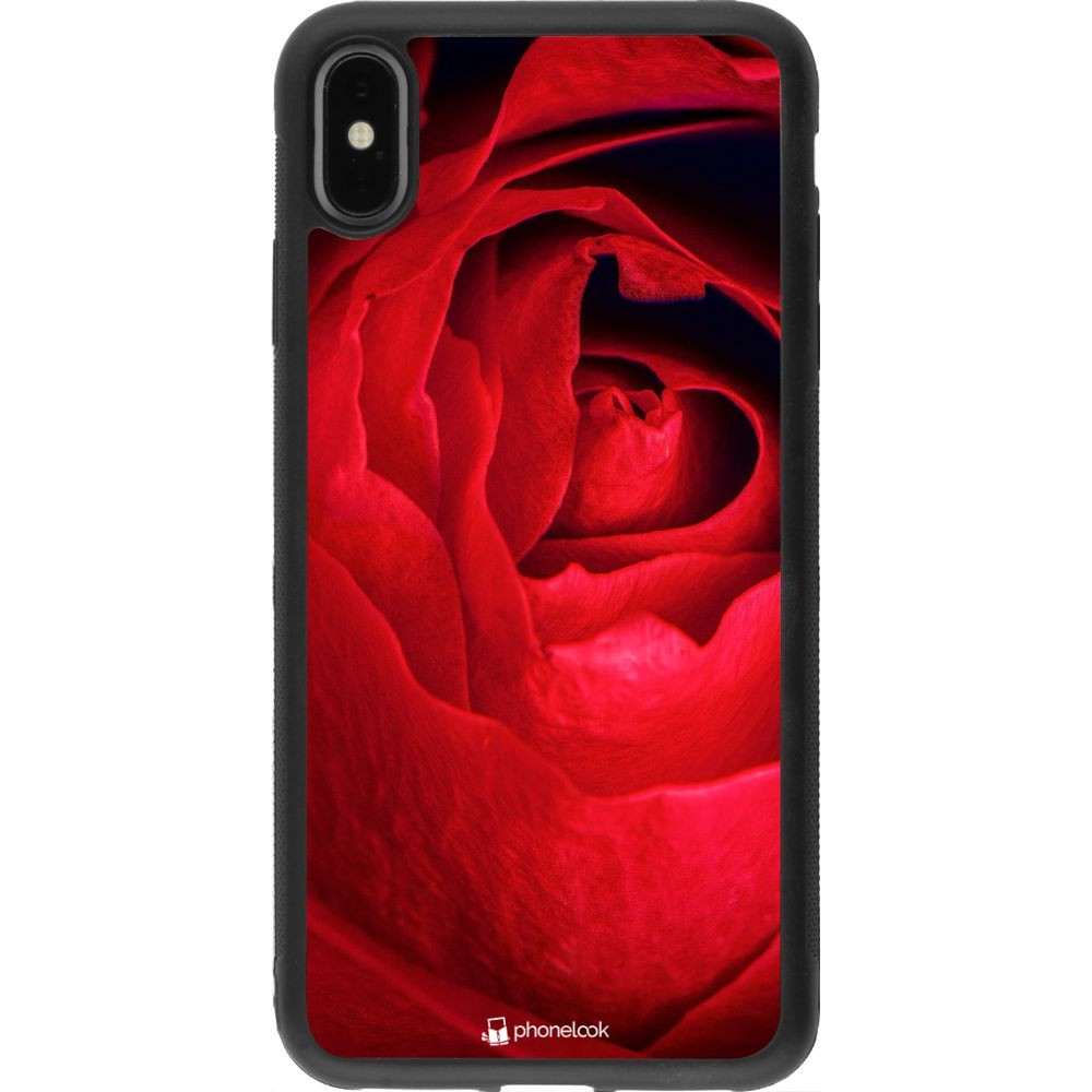 Coque iPhone Xs Max - Silicone rigide noir Valentine 2022 Rose