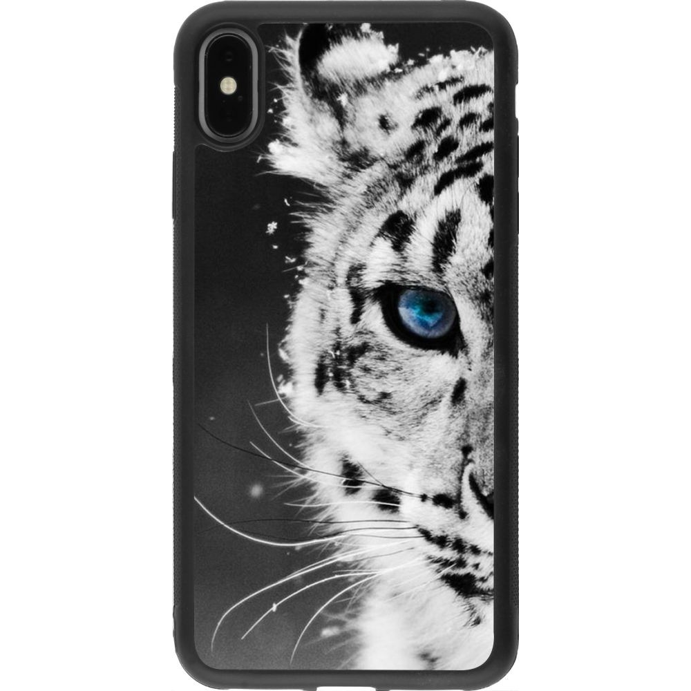 Coque iPhone Xs Max - Silicone rigide noir White tiger blue eye