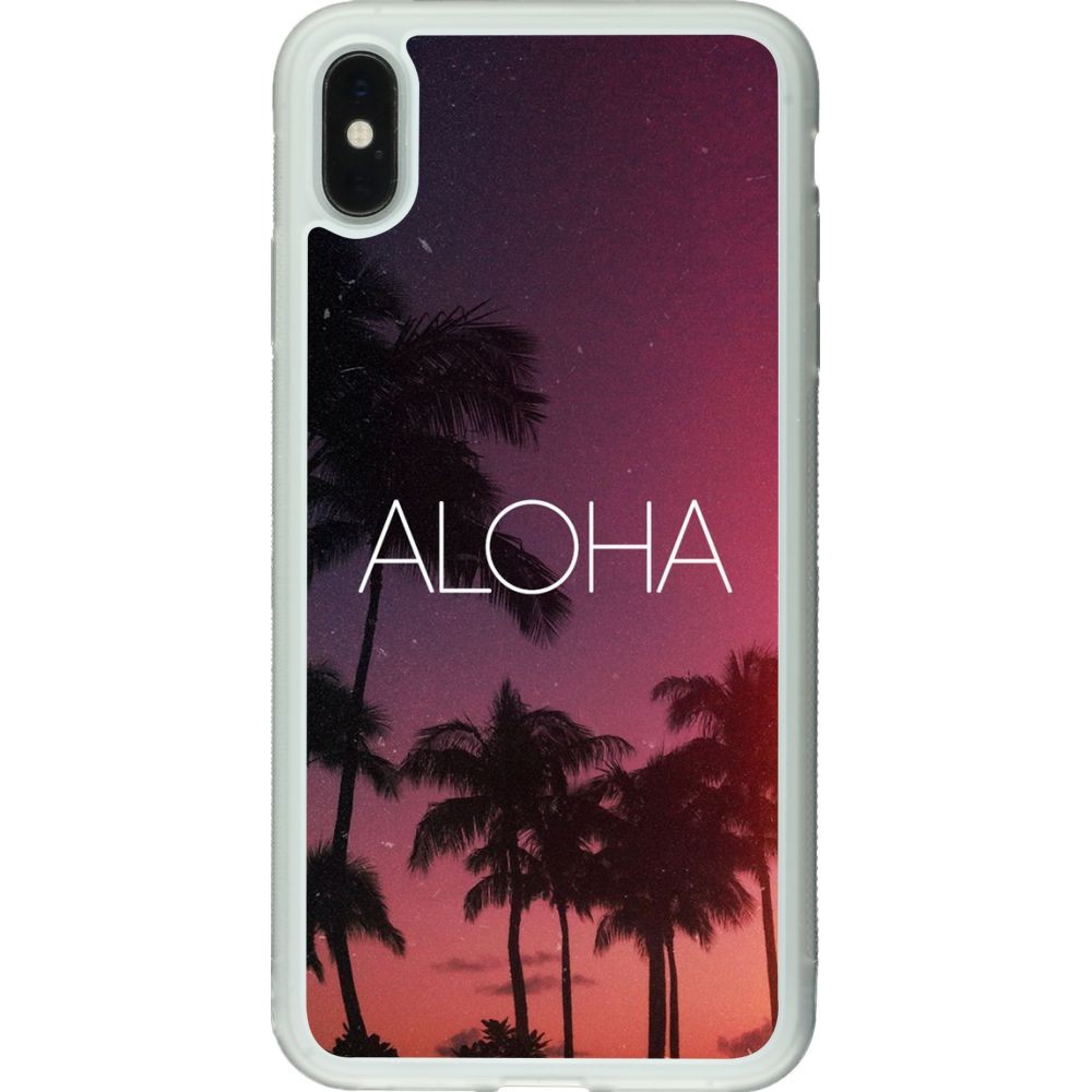 Coque iPhone Xs Max - Silicone rigide transparent Aloha Sunset Palms