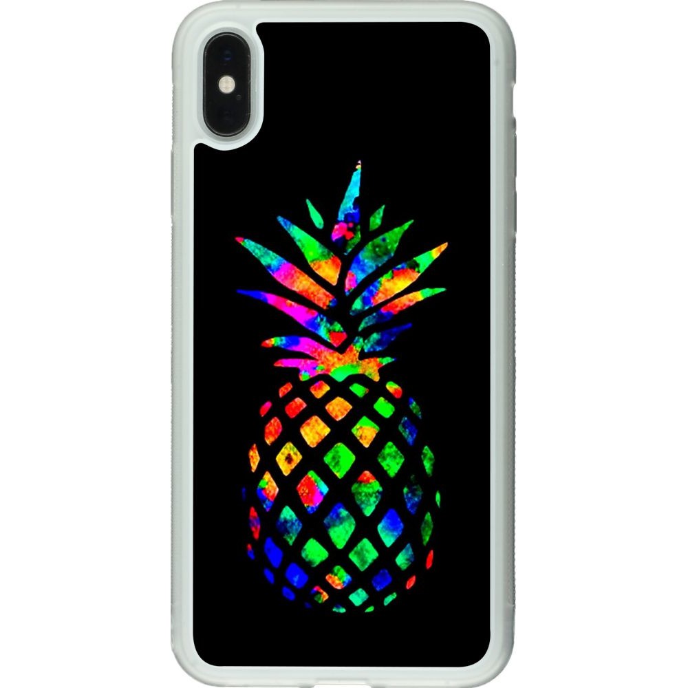 Coque iPhone Xs Max - Silicone rigide transparent Ananas Multi-colors