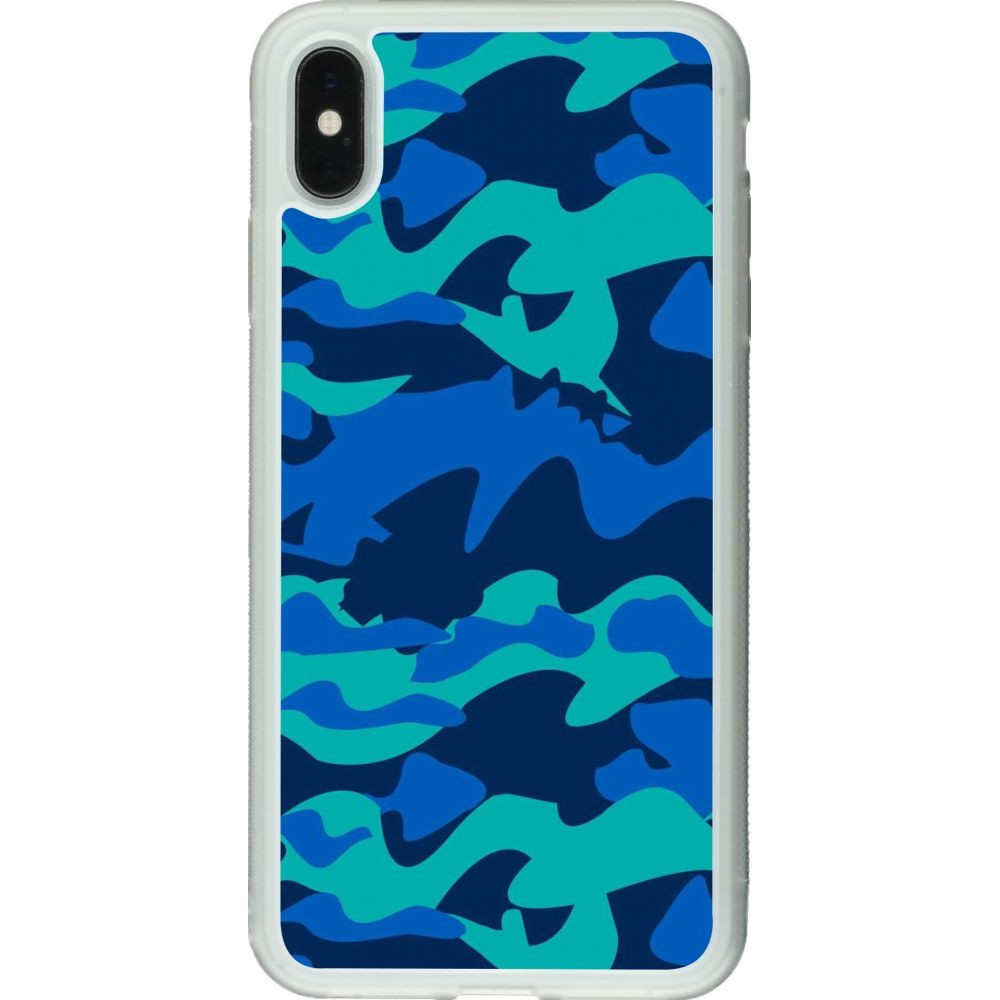 Coque iPhone Xs Max - Silicone rigide transparent Camo Blue