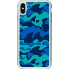 Coque iPhone Xs Max - Silicone rigide transparent Camo Blue