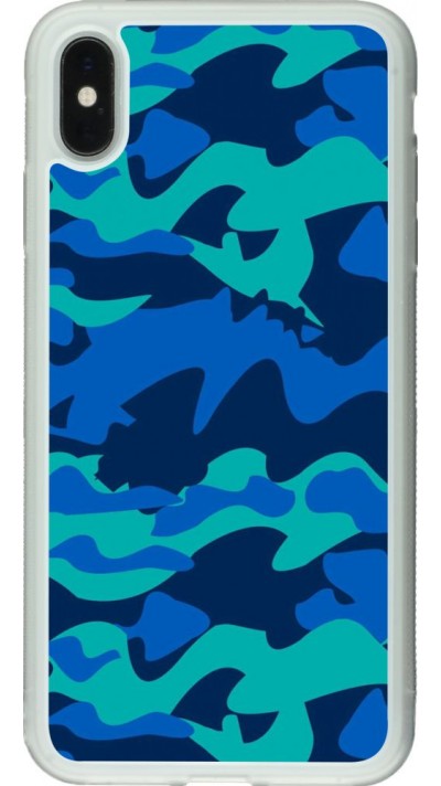 Coque iPhone Xs Max - Silicone rigide transparent Camo Blue