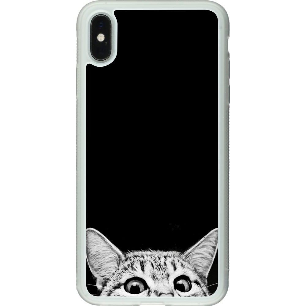 Coque iPhone Xs Max - Silicone rigide transparent Cat Looking Up Black