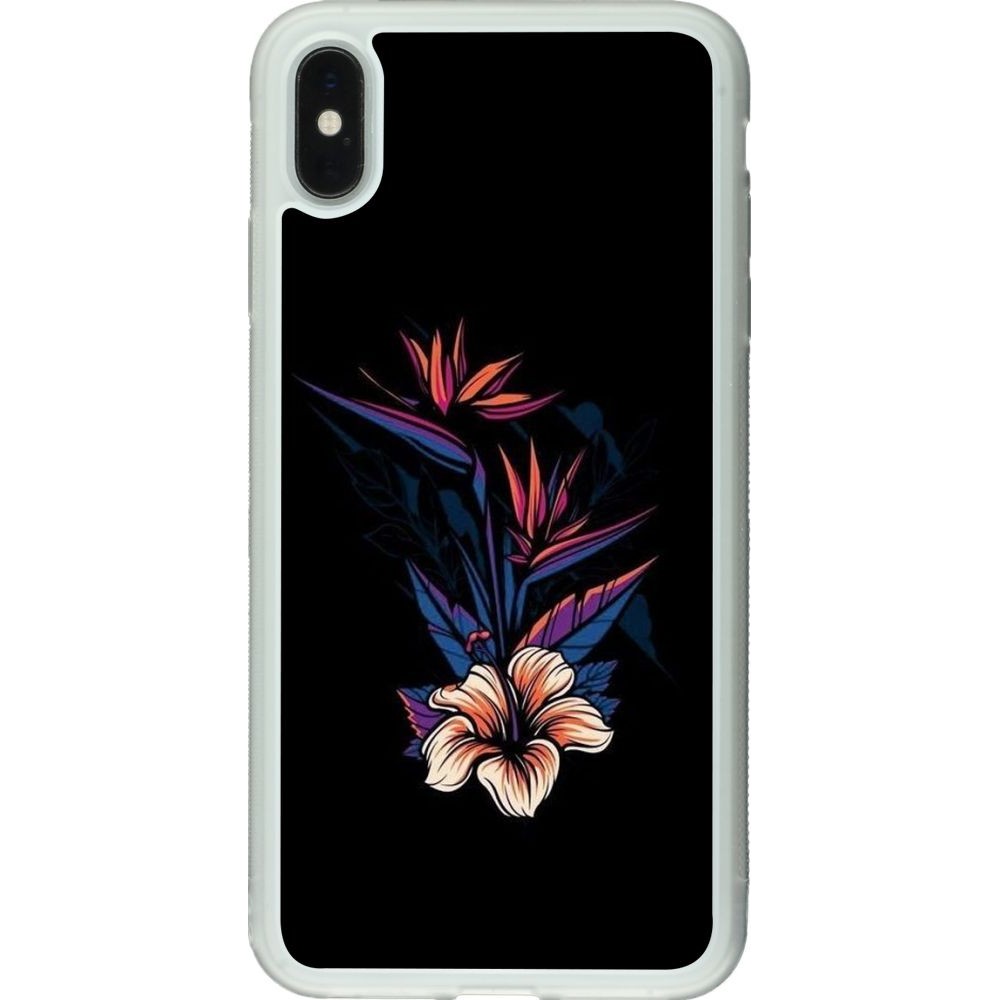 Coque iPhone Xs Max - Silicone rigide transparent Dark Flowers