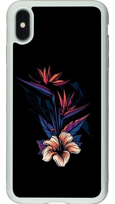 Coque iPhone Xs Max - Silicone rigide transparent Dark Flowers