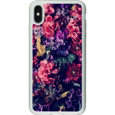 Coque iPhone Xs Max - Silicone rigide transparent Flowers Dark