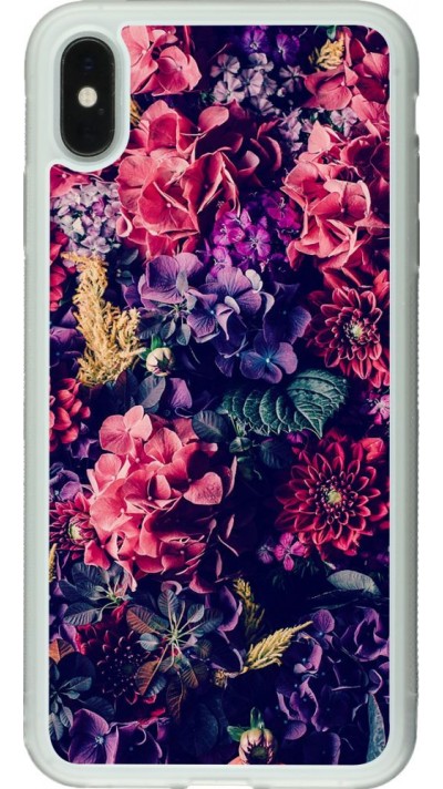 Coque iPhone Xs Max - Silicone rigide transparent Flowers Dark
