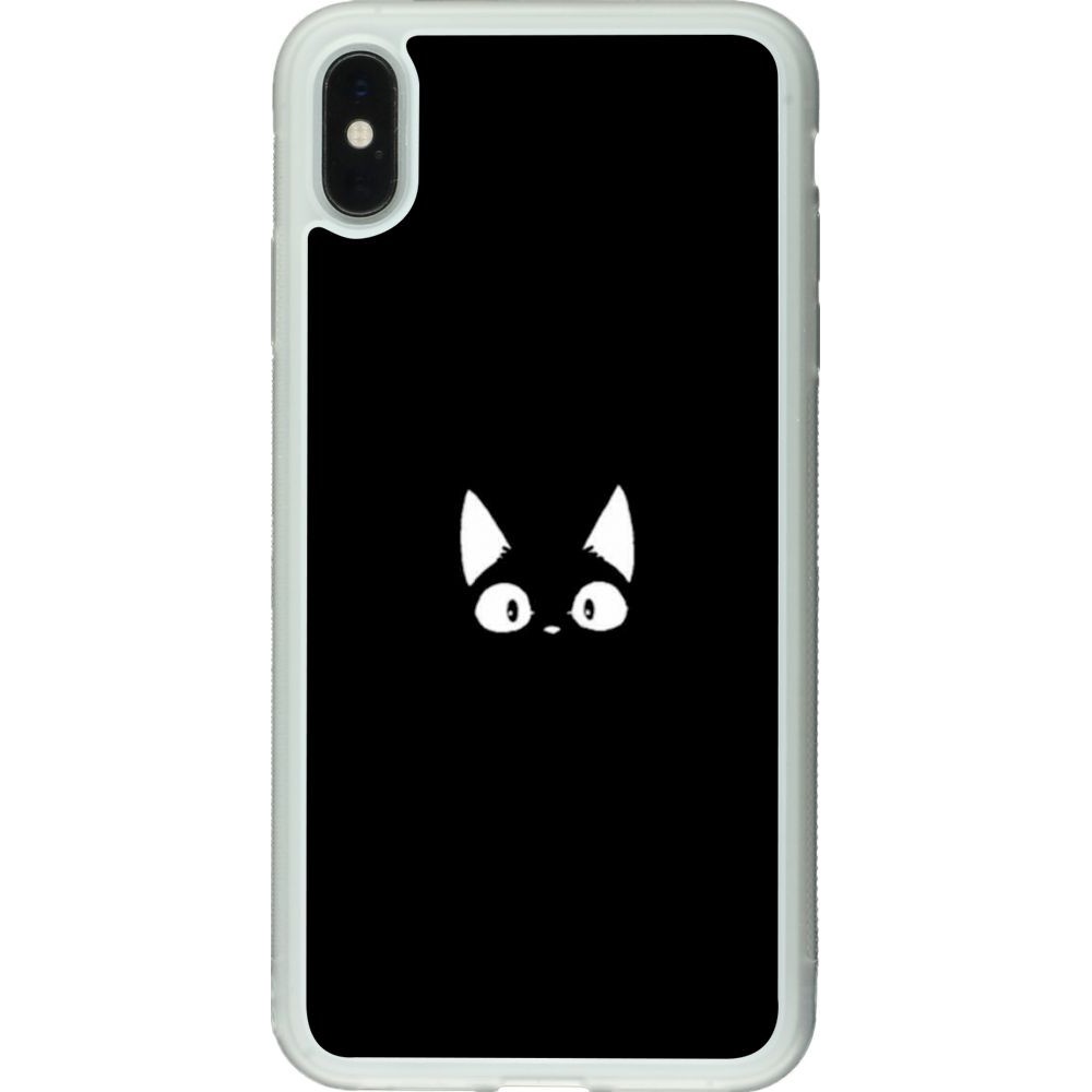 Coque iPhone Xs Max - Silicone rigide transparent Funny cat on black
