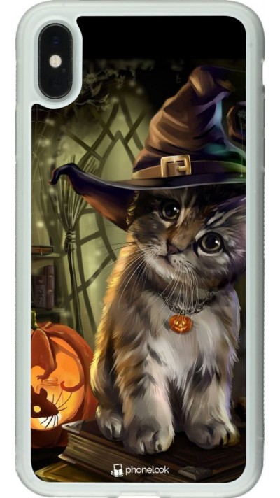 Coque iPhone Xs Max - Silicone rigide transparent Halloween 21 Witch cat