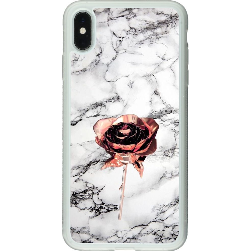 Coque iPhone Xs Max - Silicone rigide transparent Marble Rose Gold