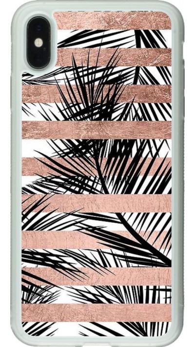 Coque iPhone Xs Max - Silicone rigide transparent Palm trees gold stripes