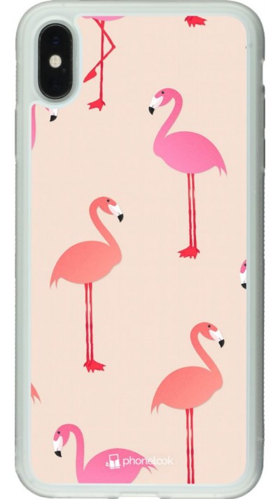 Coque iPhone Xs Max - Silicone rigide transparent Pink Flamingos Pattern