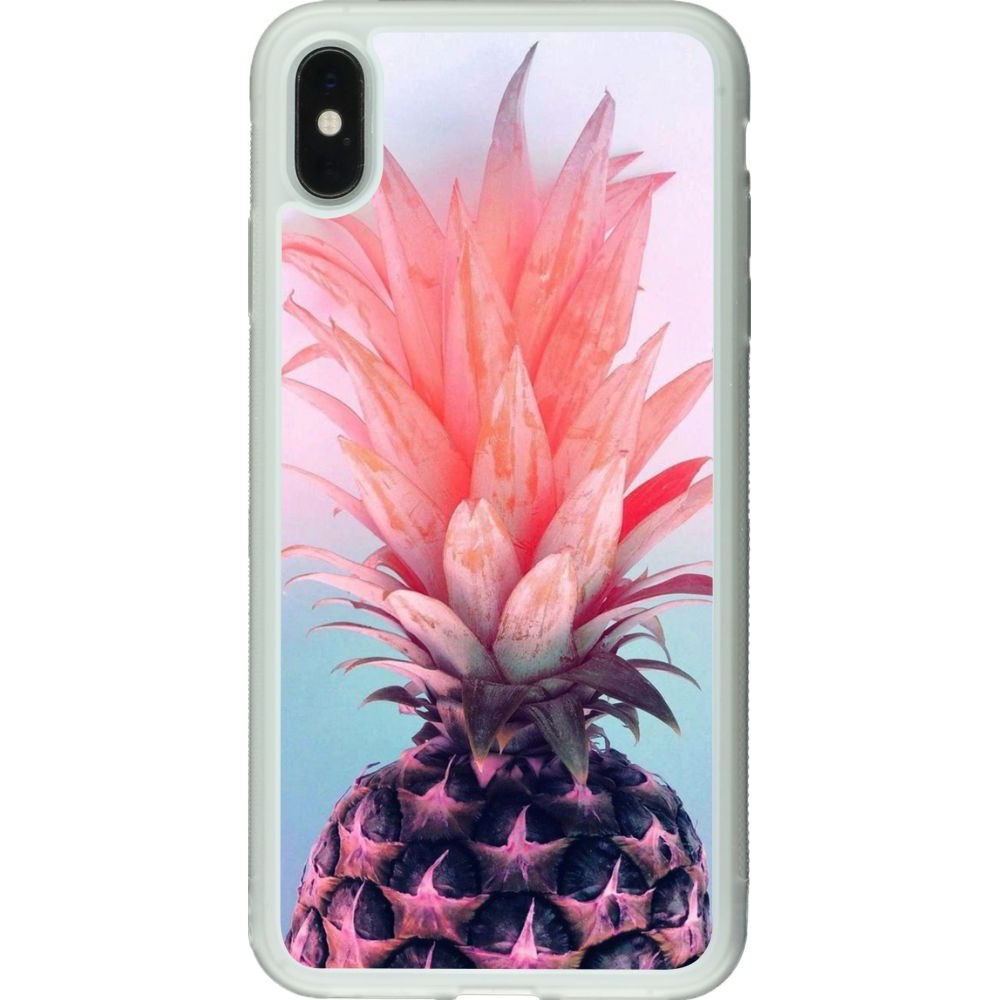 Hülle iPhone Xs Max - Silikon transparent Purple Pink Pineapple