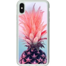 Coque iPhone Xs Max - Silicone rigide transparent Purple Pink Pineapple