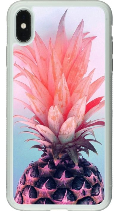 Coque iPhone Xs Max - Silicone rigide transparent Purple Pink Pineapple