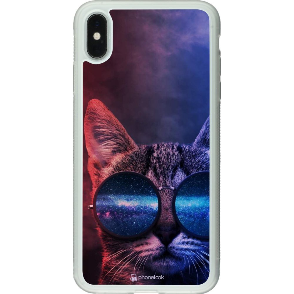 Coque iPhone Xs Max - Silicone rigide transparent Red Blue Cat Glasses