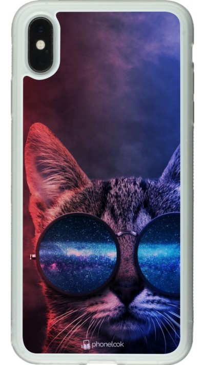 Coque iPhone Xs Max - Silicone rigide transparent Red Blue Cat Glasses
