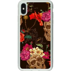 Coque iPhone Xs Max - Silicone rigide transparent Skulls and flowers