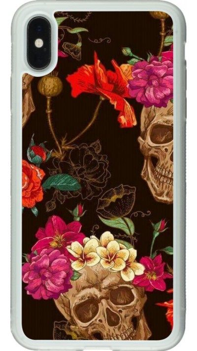Coque iPhone Xs Max - Silicone rigide transparent Skulls and flowers