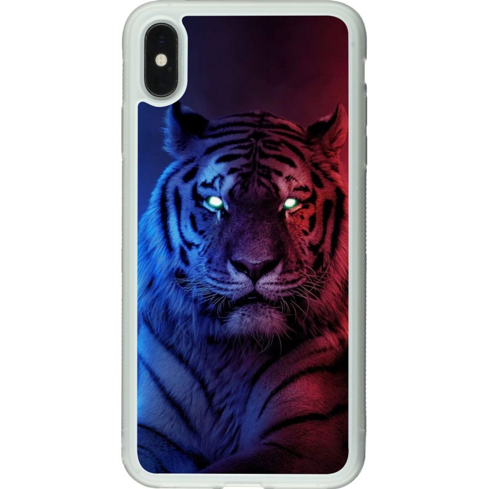 Coque iPhone Xs Max - Silicone rigide transparent Tiger Blue Red