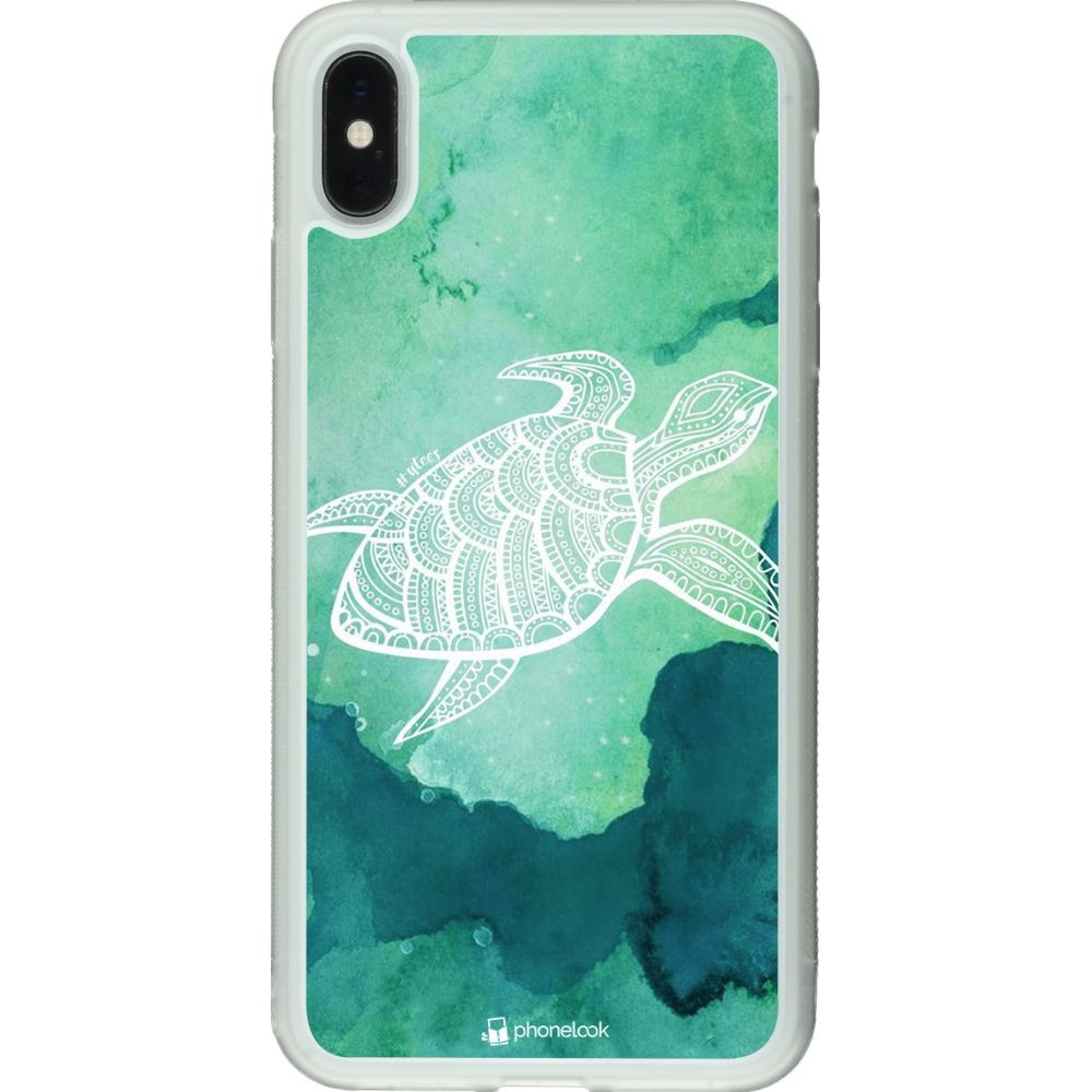 Coque iPhone Xs Max - Silicone rigide transparent Turtle Aztec Watercolor