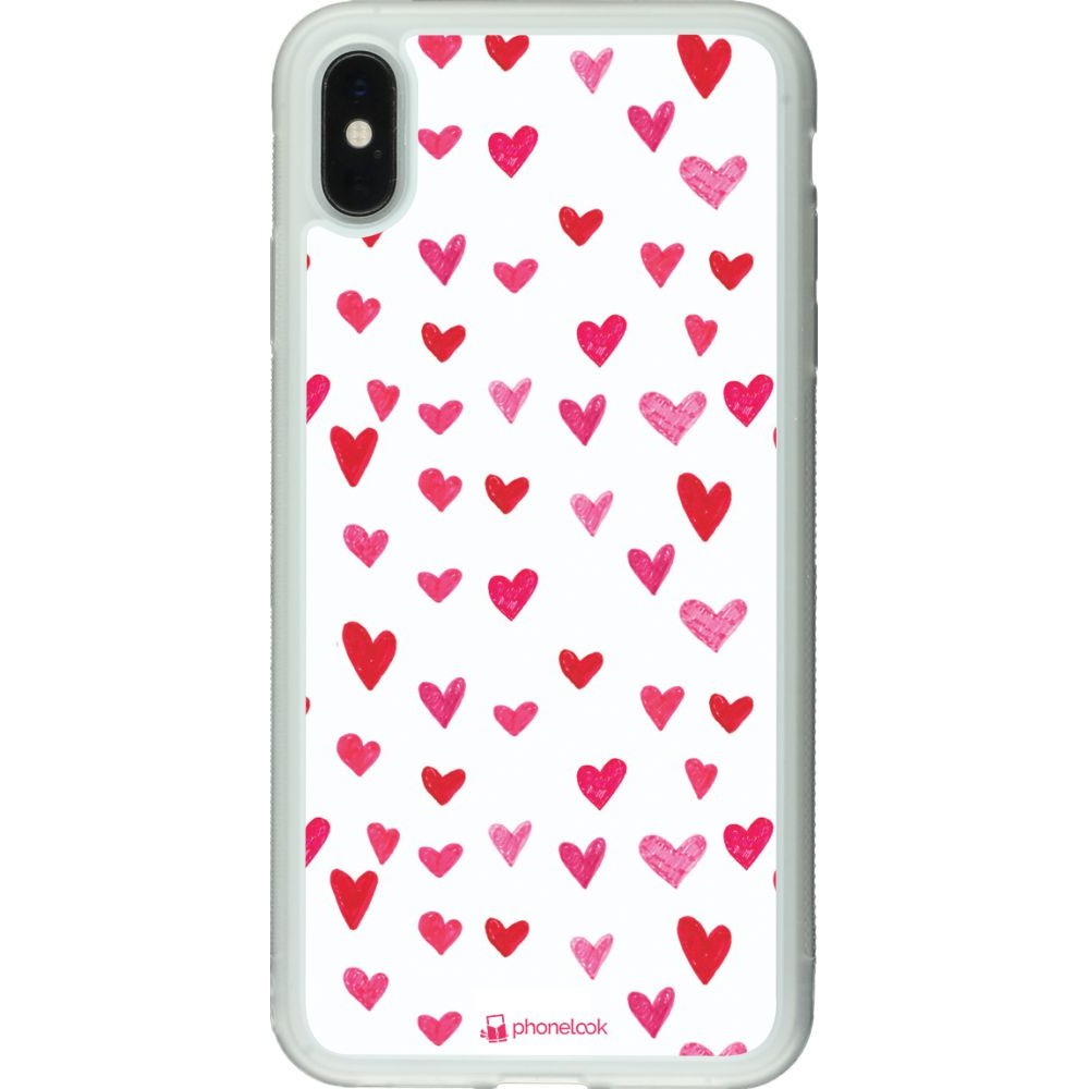 Hülle iPhone Xs Max - Silikon transparent Valentine 2022 Many pink hearts