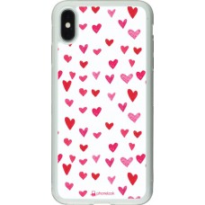 Coque iPhone Xs Max - Silicone rigide transparent Valentine 2022 Many pink hearts