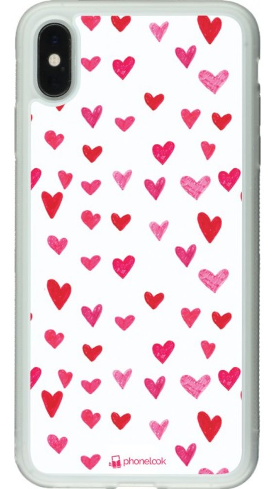 Coque iPhone Xs Max - Silicone rigide transparent Valentine 2022 Many pink hearts