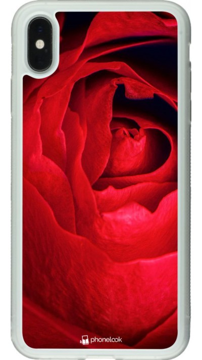 Coque iPhone Xs Max - Silicone rigide transparent Valentine 2022 Rose