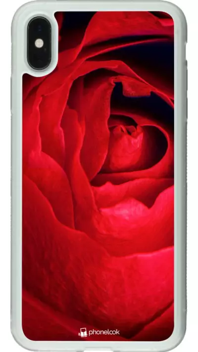 Coque iPhone Xs Max - Silicone rigide transparent Valentine 2022 Rose