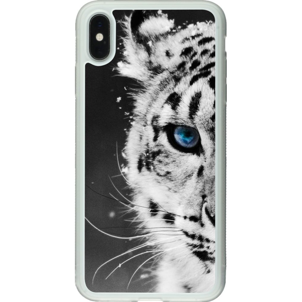 Coque iPhone Xs Max - Silicone rigide transparent White tiger blue eye