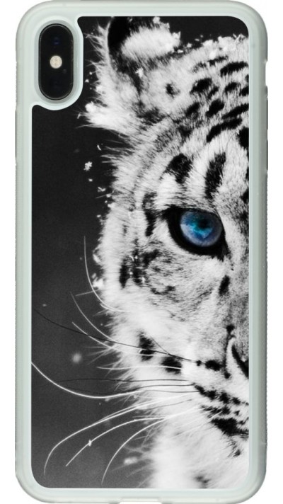 Coque iPhone Xs Max - Silicone rigide transparent White tiger blue eye