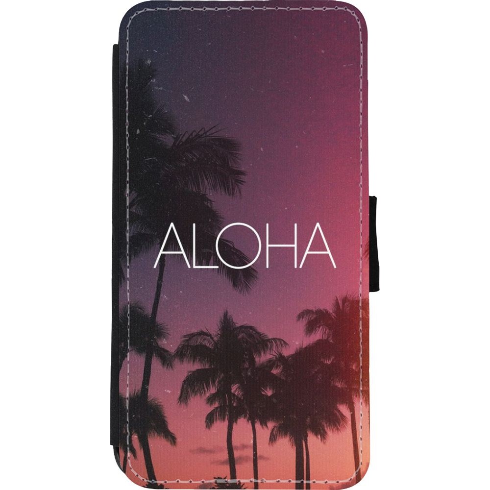 Coque iPhone Xs Max - Wallet noir Aloha Sunset Palms