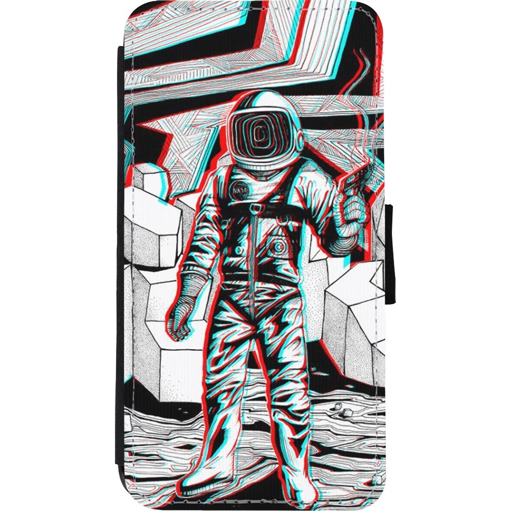 Coque iPhone Xs Max - Wallet noir Anaglyph Astronaut