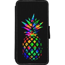 Coque iPhone Xs Max - Wallet noir Ananas Multi-colors