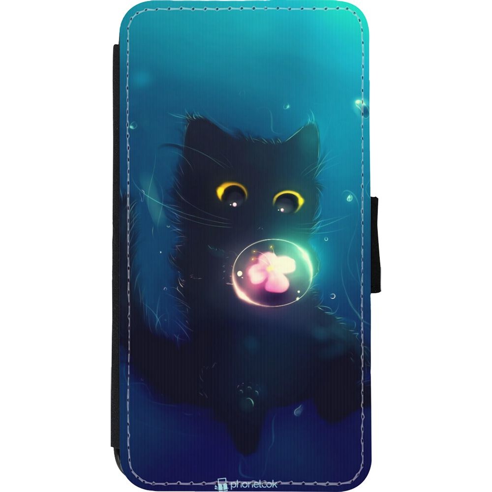 Coque iPhone Xs Max - Wallet noir Cute Cat Bubble