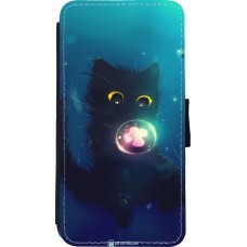 Coque iPhone Xs Max - Wallet noir Cute Cat Bubble