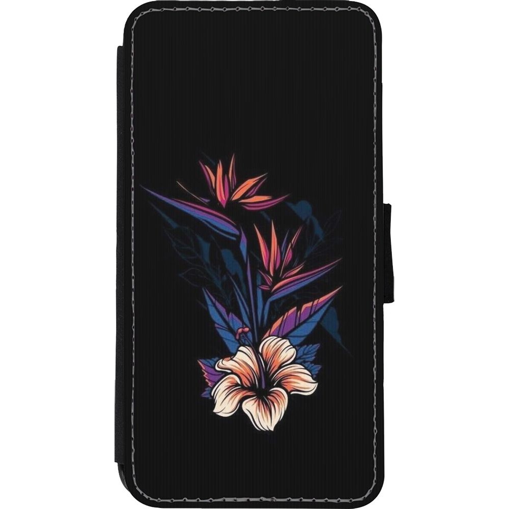 Coque iPhone Xs Max - Wallet noir Dark Flowers