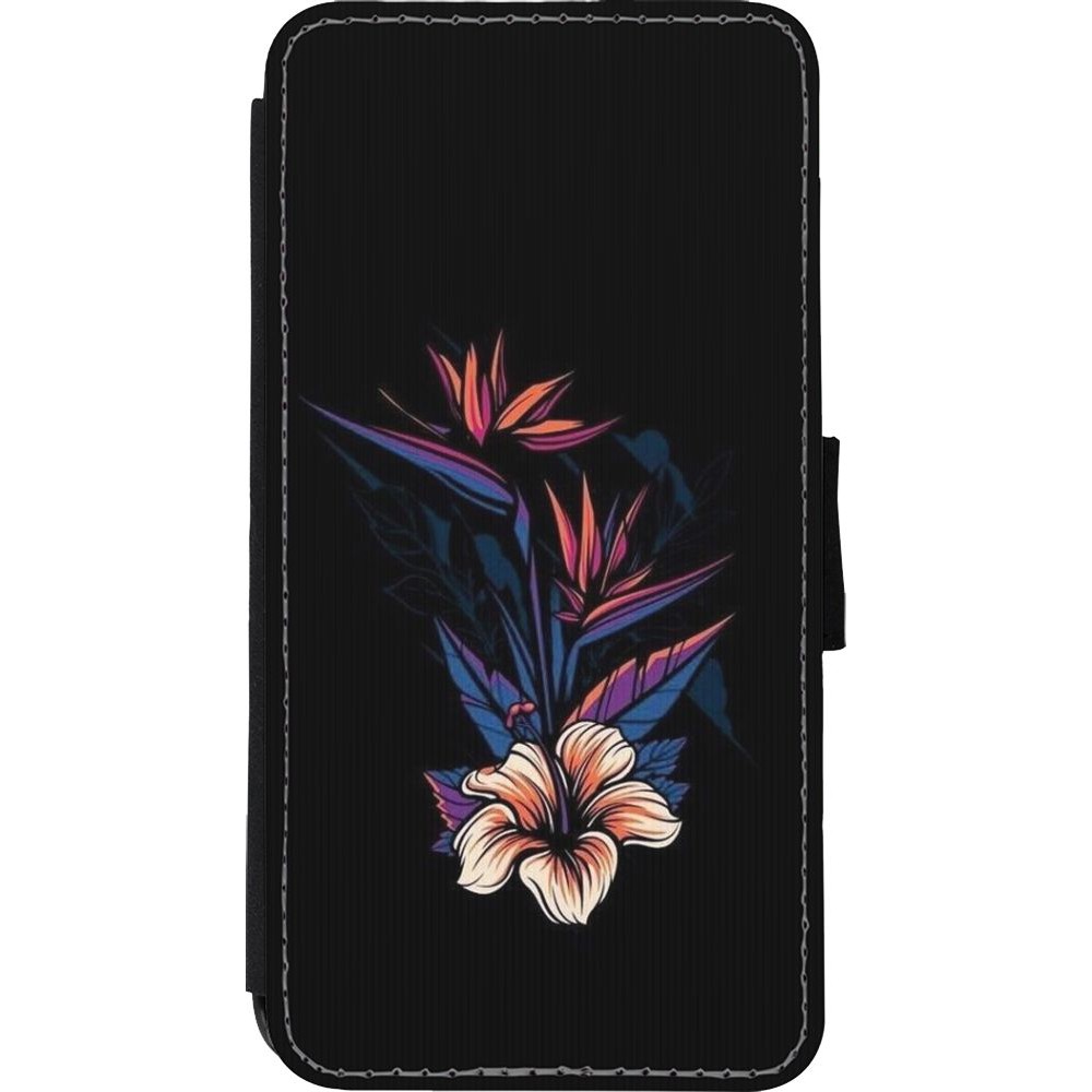 Hülle iPhone Xs Max - Wallet schwarz Dark Flowers