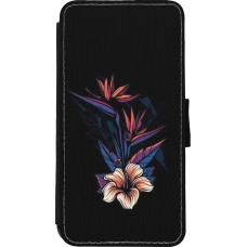 Coque iPhone Xs Max - Wallet noir Dark Flowers